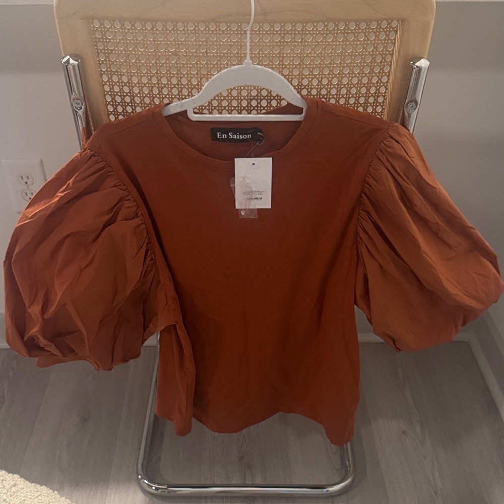En Saison Terracotta Puff Sleeve Blouse NWT